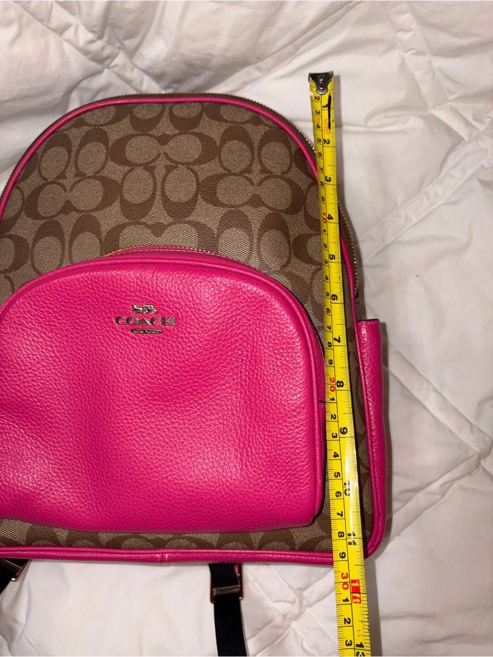 HTF NWOT Coach C8522 Court Medium Signature Leather Khaki Bold Pink Backpack
